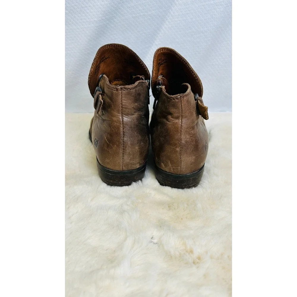 Born Womens Brown Distressed Leather Ankle Boots Buckle Booties F81504 US 7.5